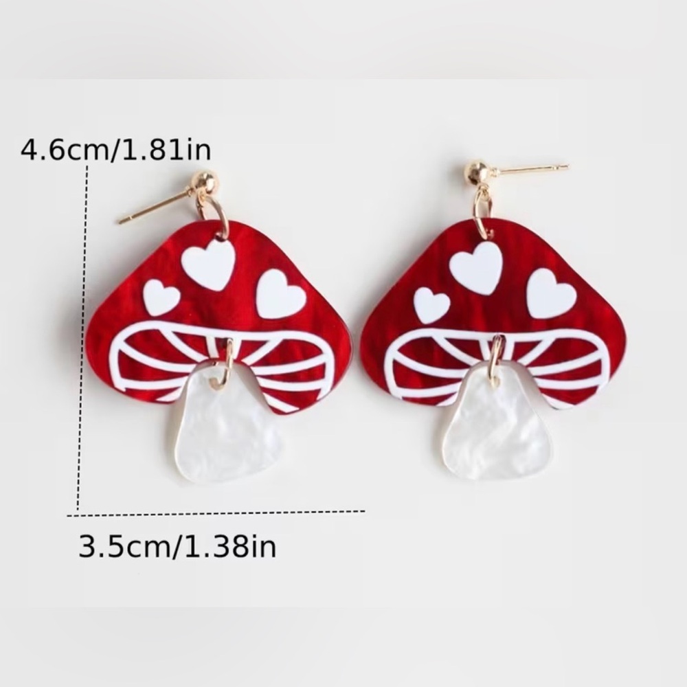 🌟HOST PICK!🌟 MUSHROOM AMOUR 🍄✨ Acrylic Mushroom Heart Statement Earrings - Picture 3 of 4